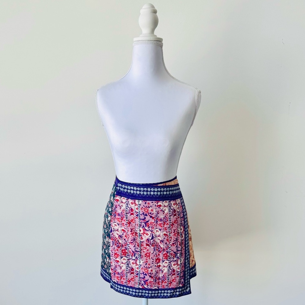 Patchwork Floral Wrap Mini Skirt - image 8